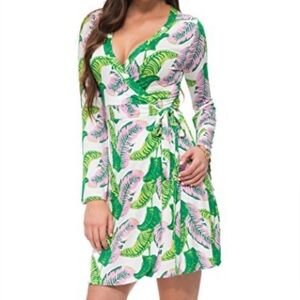 Tropical Leaf Print Wrap Dress